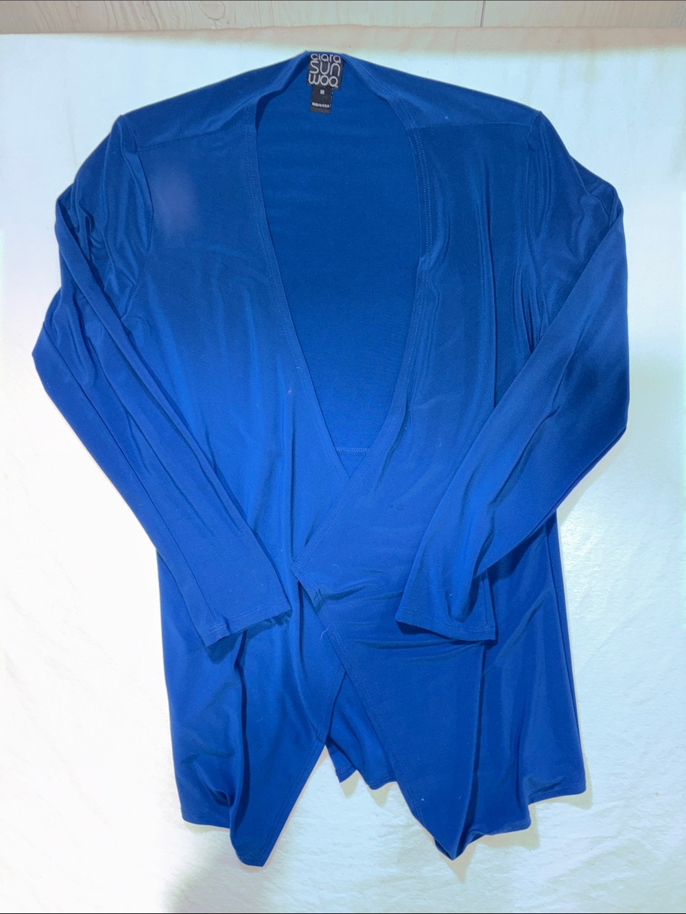 Clara Sunwoo Royal Blue Open Front Draped Cardigan Size M